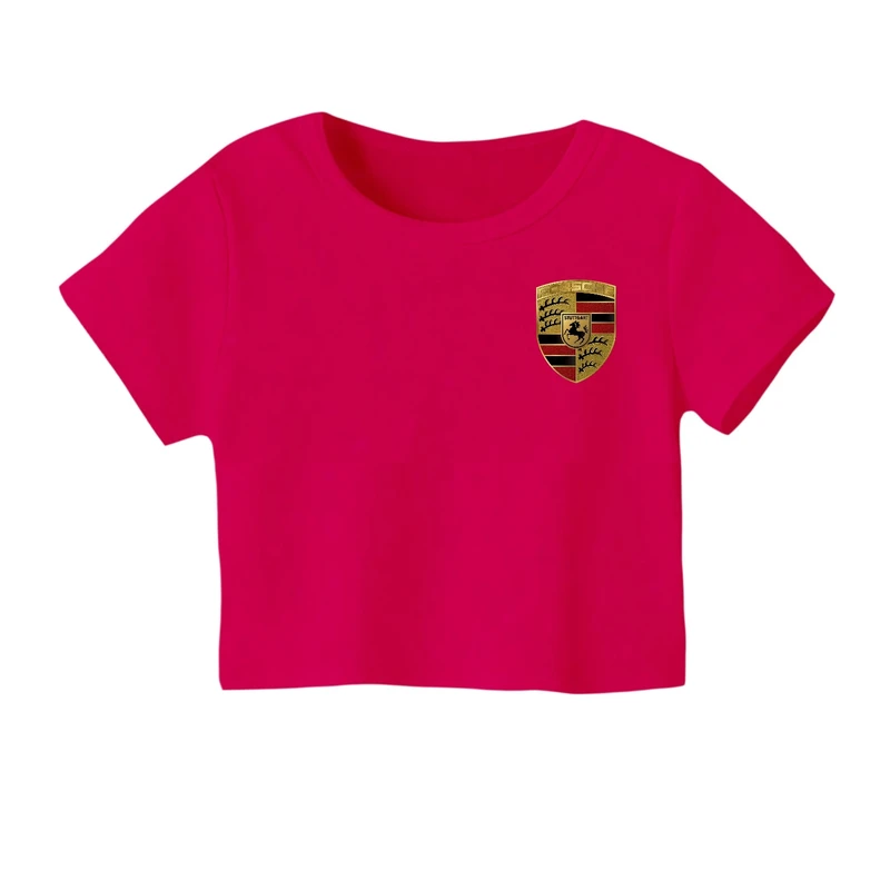 کراپ‌ تی‌شرت آستین کوتاه زنانه مدل لوگو‌ کد 13