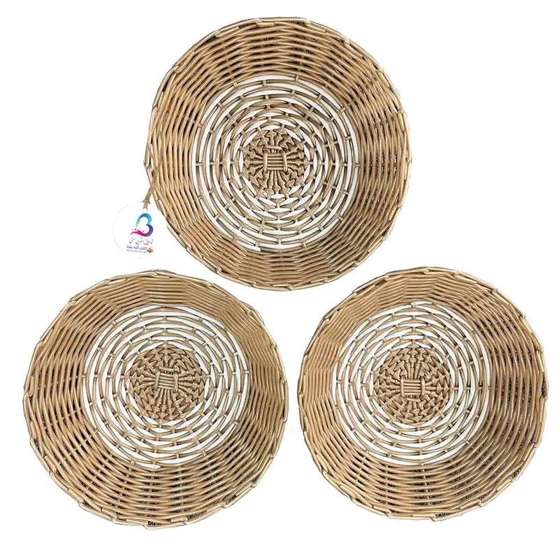 سبد حصیر بافی کلبه بلوط مدل پونه مجموعه 3 عددی
