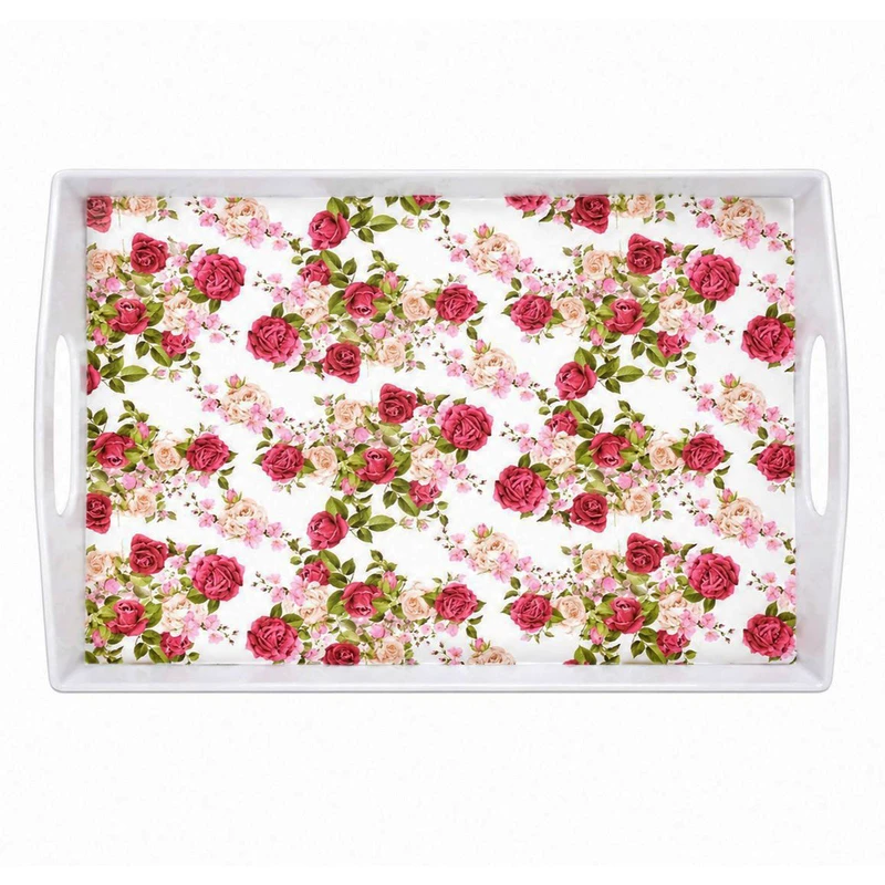 سینی دسته دار مهروز مدل 9991 گل رز سایز 20*28 سانتی‌‍متر