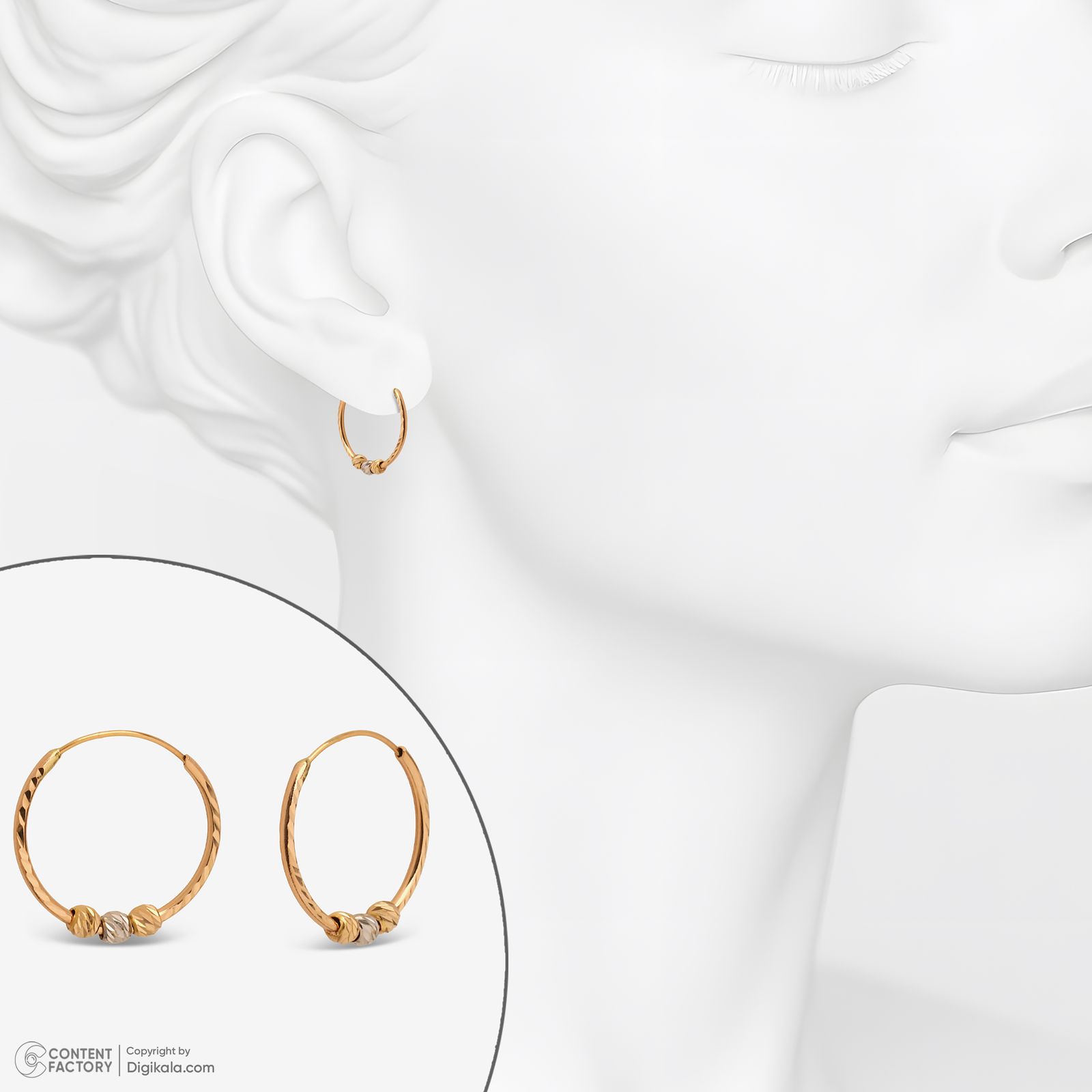 گوشواره حلقه‌ای طلا 18 عیار زنانه مطیع ها مدل 355 -  - 6