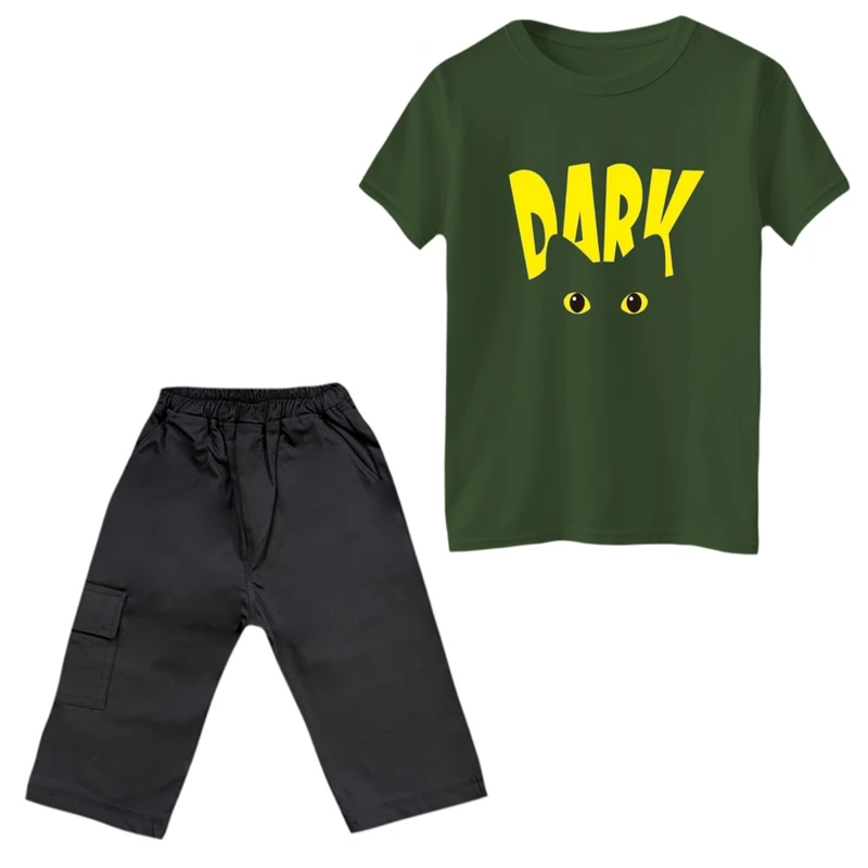 ست تی‌شرت و شلوارک پسرانه مدل گربه تاریک