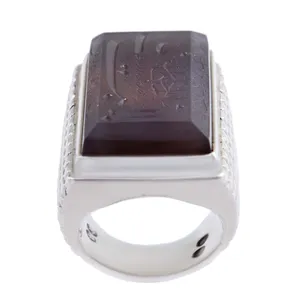 انگشتر نقره مردانه بازرگانی میلادی مدل عقیق جزع خطاطی شده رکاب ست ساز کد AM_2644