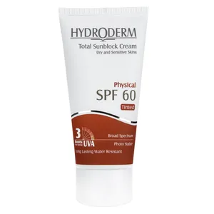 کرم ضد آفتاب فیزیکال هیدرودرم رنگی مدل Dark Beige SPF60 حجم 50 میلی لیتر