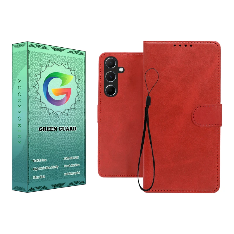 کیف کلاسوری گرین گارد طرح چرمی مدل Landing کد 02 مناسب برای گوشی موبایل سامسونگ Galaxy A16 به همراه بند آویز