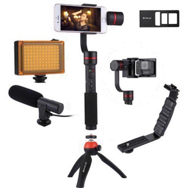 دسته فیلم برداری پلوز مدل G1 Stabilizer همراه با فلاش و میکرفون و هولدر دوربین گوپرو مناسب برای دوربین ورزشی گوپرو