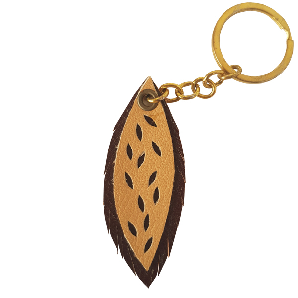 جاسوییچی چرم طبیعی گاوی دست دوز لمونو مدل برگ کد KL485