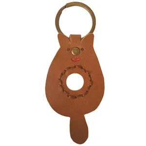جاسوییچی چرم طبیعی گاوی دست دوز لمونو مدل گربه کد KL483