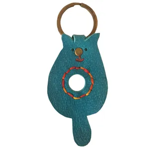 جاسوییچی چرم طبیعی گاوی دست دوز لمونو مدل گربه کد KL482