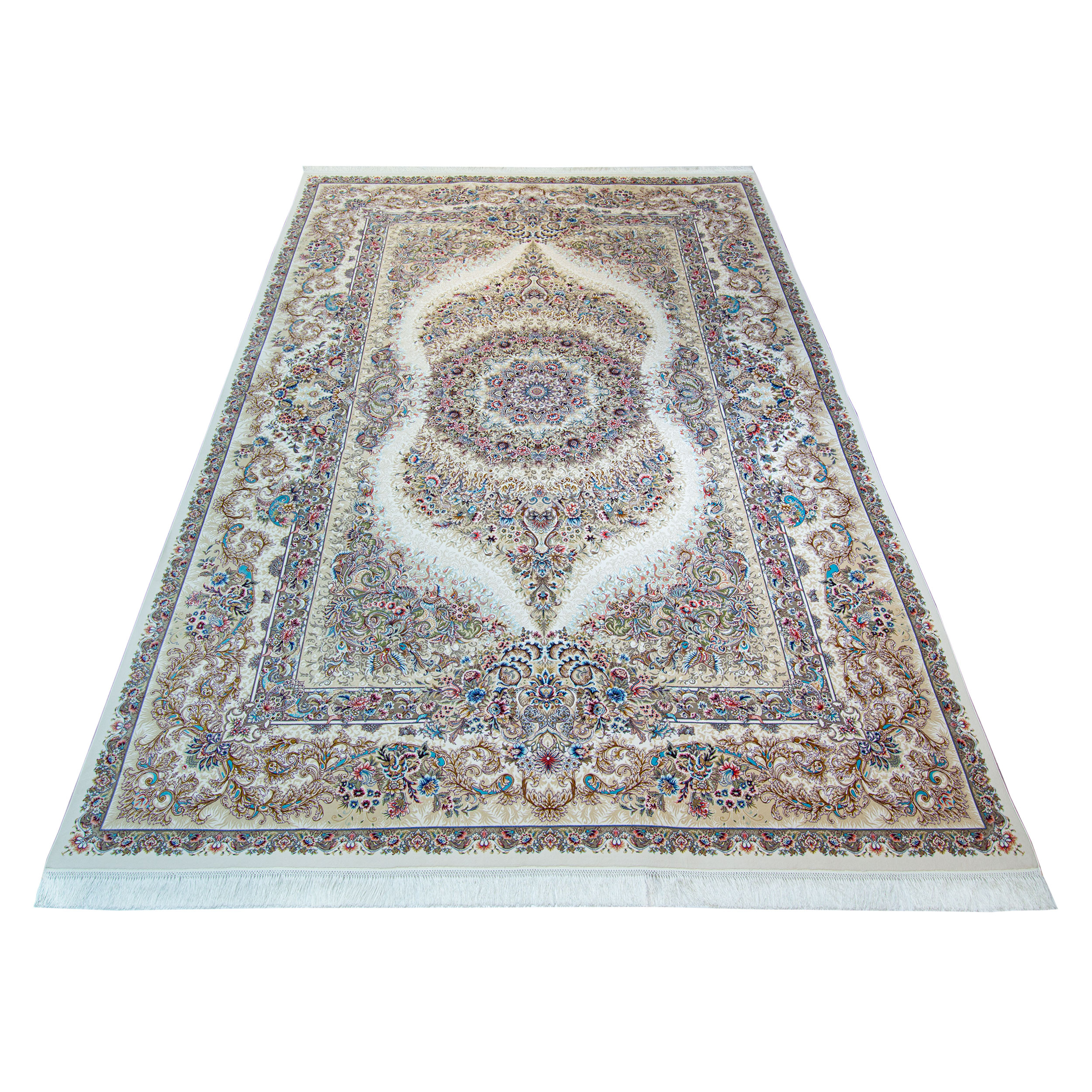 فرش ماشینی آذردکور مدل ابریشمی کد 5069 زمینه کرم