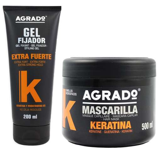 ماسک مو کراتینه آگرادو مدل Keratina حجم 500 میلی لیتر به همراه ژل کراتینه آگرادو مدل Extra Strong حجم 200 میلی لیتر مجموعه دو عددی 