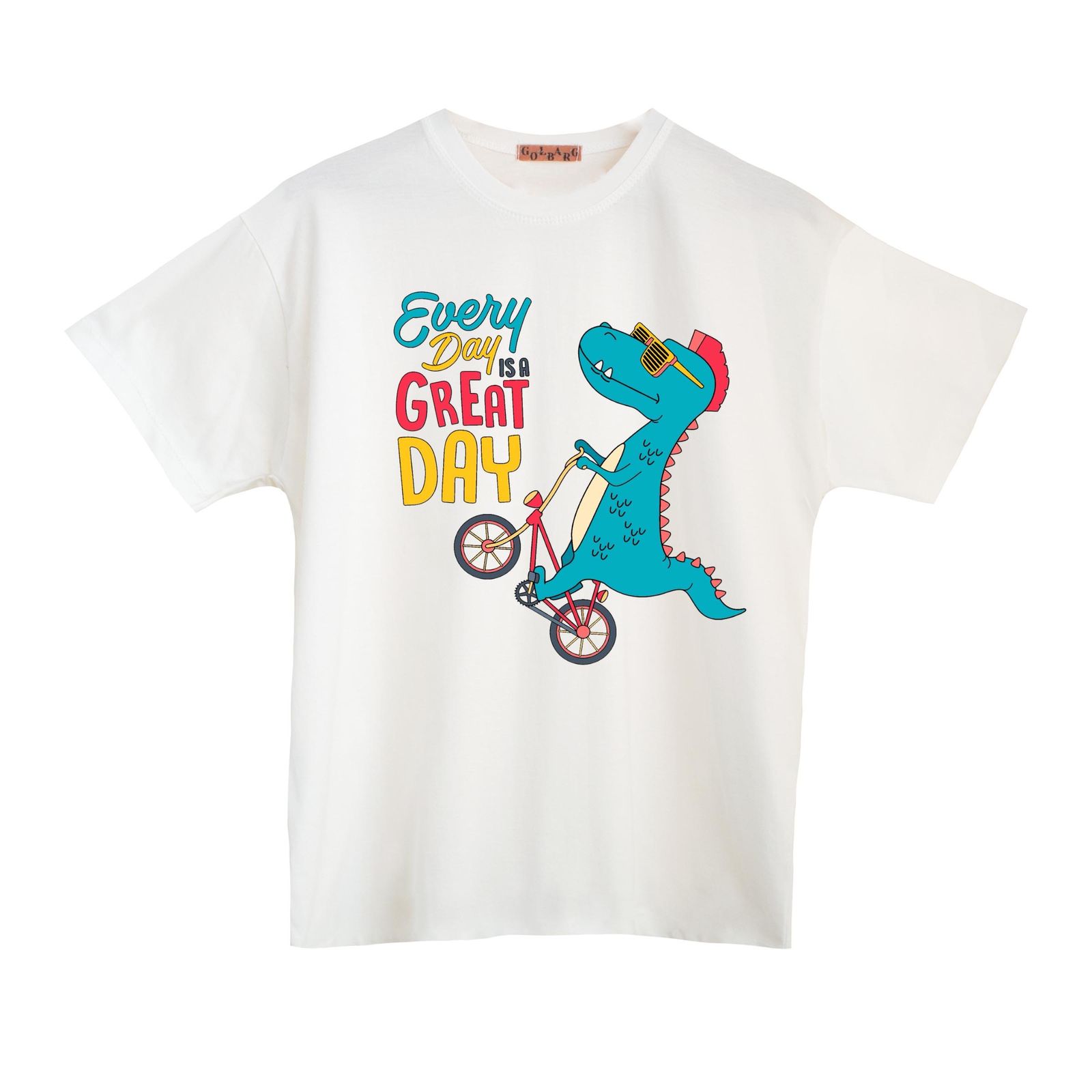 تی شرت آستین کوتاه  بچگانه مدل دایناسور دوچرخه سوار رنگ سفید -  - 1