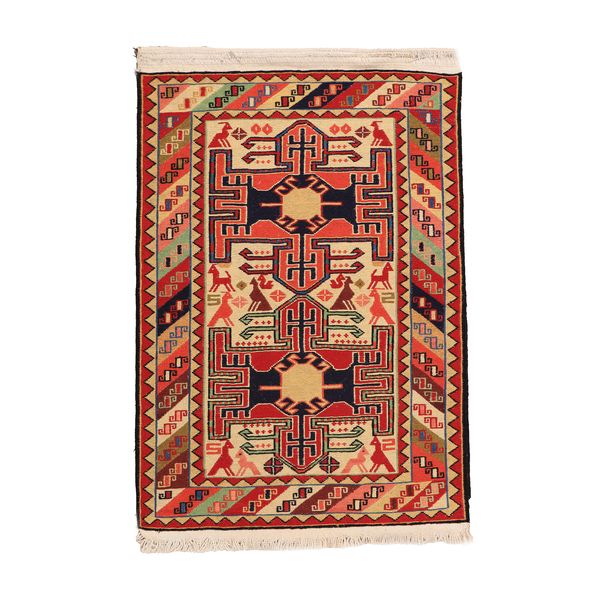 گلیم دستبافت نیم متری مدل ورنی کد 40404101 زمینه کرم