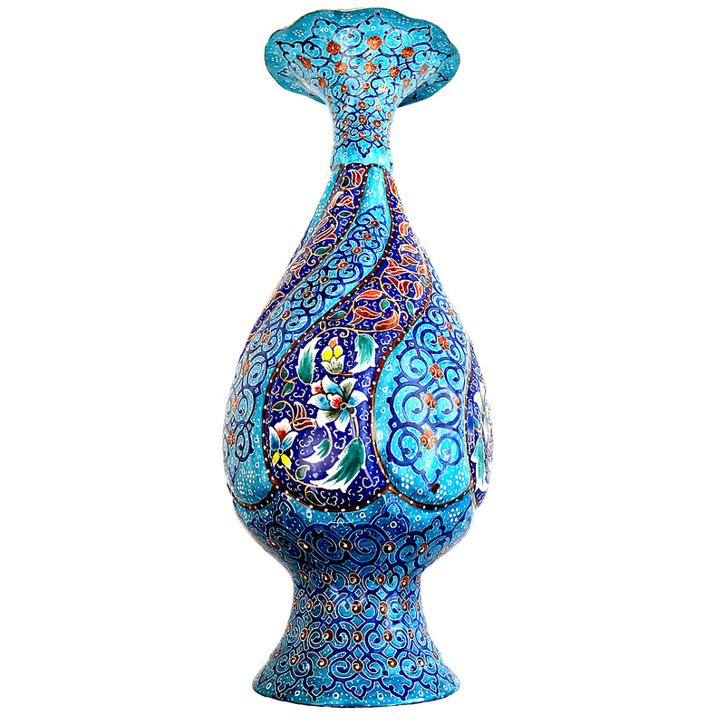 گلدان  میناکاری آسمانی طرح پیچک مدل G-7
