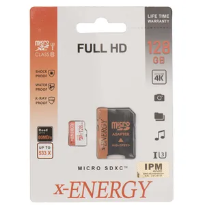 کارت حافظه microSDXC ایکس انرژی مدل IPM کلاس 10 استاندارد U3 سرعت 80MBps همراه با آداپتور SD ظرفیت 128 گیگابایت