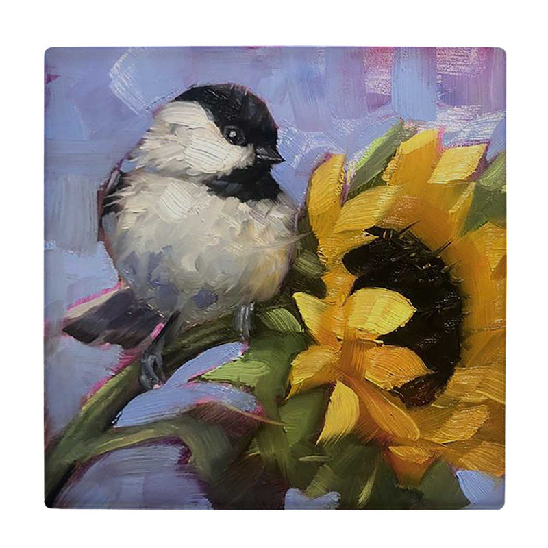  زیر لیوانی طرح نقاشی پرنده و گل آفتابگردان کد 6167397_5502
