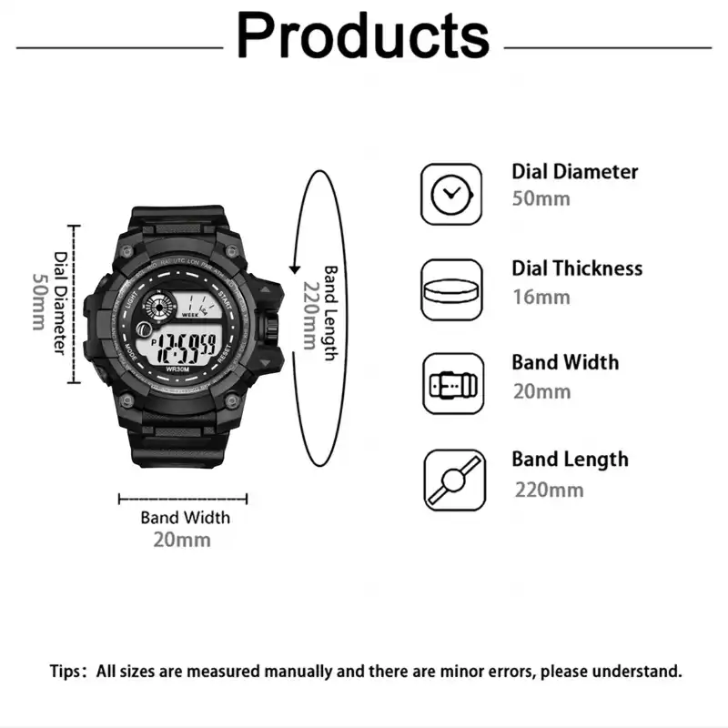 ساعت مچی دیجیتال مدل اسپرت تک زمانه کرنومتر دار کد 3