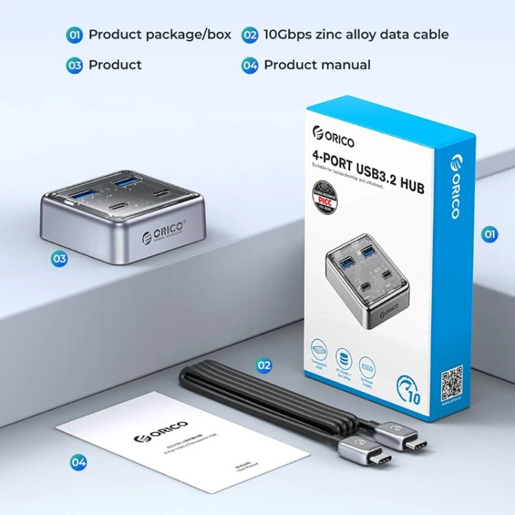 هاب چهار پورت USB3.2 اوریکو مدل XHJ2U2C-G2