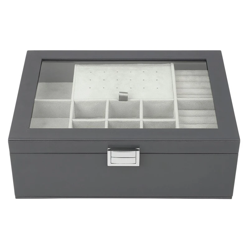 جعبه جواهرات مدل دو طبقه درب شیشه ای کد JB102