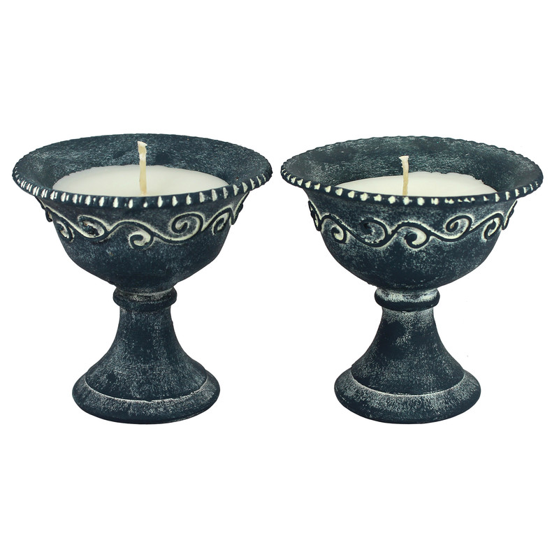 شمعدان سفالی دست نگار طرح جام لب کنگره مجموعه 2 عددی کد 35-20 