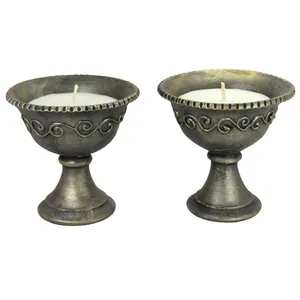 شمعدان سفالی دست نگار طرح جام لب کنگره مجموعه 2 عددی مجموعه 2 عددی کد 36-20