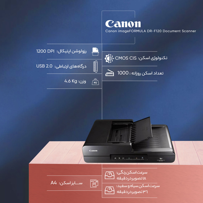اسکنر حرفه‌‌ای اسناد کانن مدل imageFORMULA DR-F120
