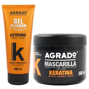 ماسک مو کراتینه آگرادو مدل Keratina حجم 500 میلی لیتر به همراه ژل کراتینه آگرادو مدل Extremo حجم 200 میلی لیتر مجموعه دو عددی 