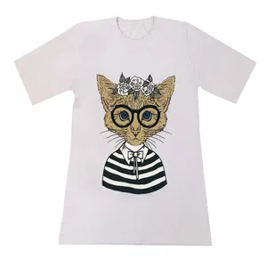 تی شرت لانگ آستین کوتاه زنانه مدل گربه رنگ سفید