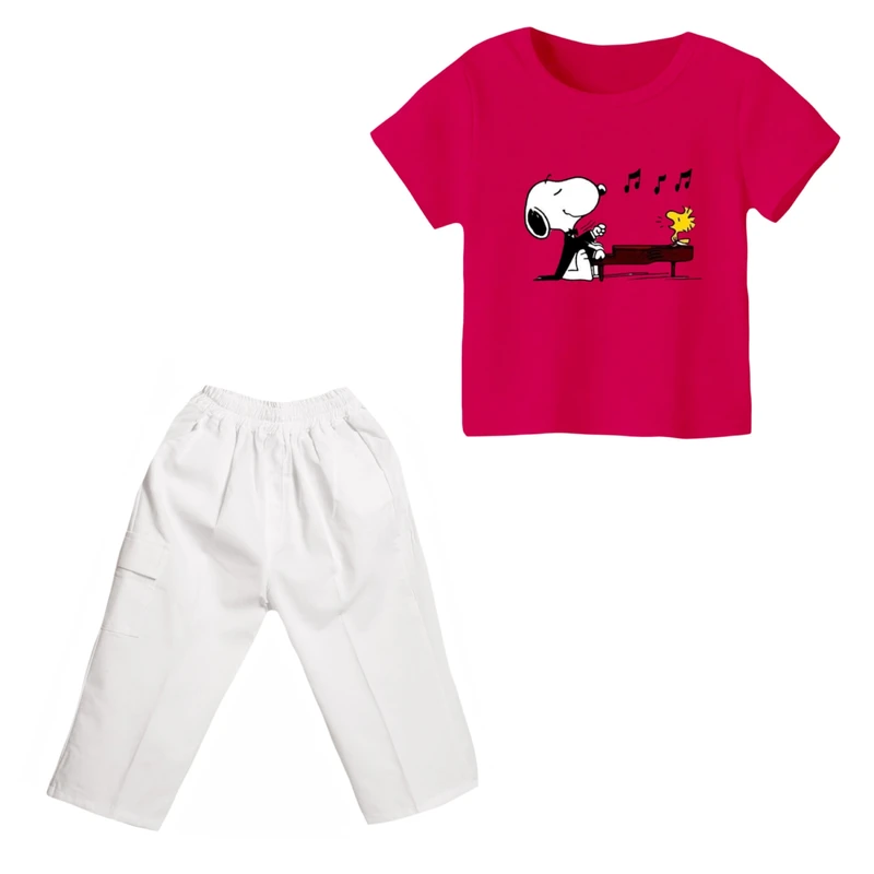 ست تی شرت و شلوارک دخترانه مدل اسنوپی کد ۱۷