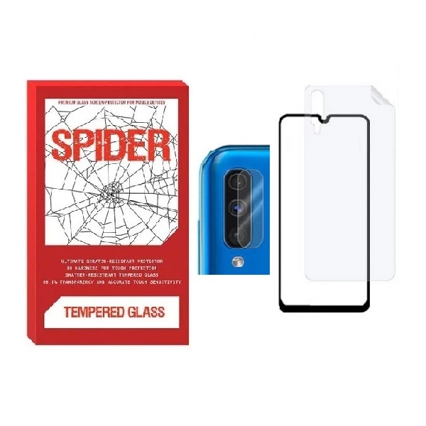 محافظ صفحه نمایش اسپایدر مدل FUL مناسب برای گوشی موبایل سامسونگ Galaxy A70 به همراه محافظ پشت گوشی و محافظ لنز دوربین