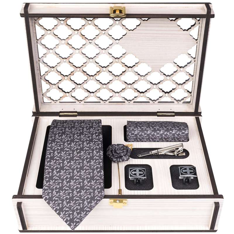 ست کراوات و دستمال جیب و دکمه سردست و گل کت مردانه جیان فرانکو روسی مدل GF-F942RE-BOX