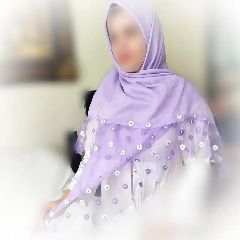 روسری زنانه مدل وال نخ حاشیه تور گلدوزی مجلسی