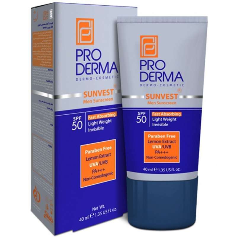 کرم ضد آفتاب بدون رنگ پرودرما SPF 50 مدل MEN مناسب انواع پوست حجم 40 میلی لیتر