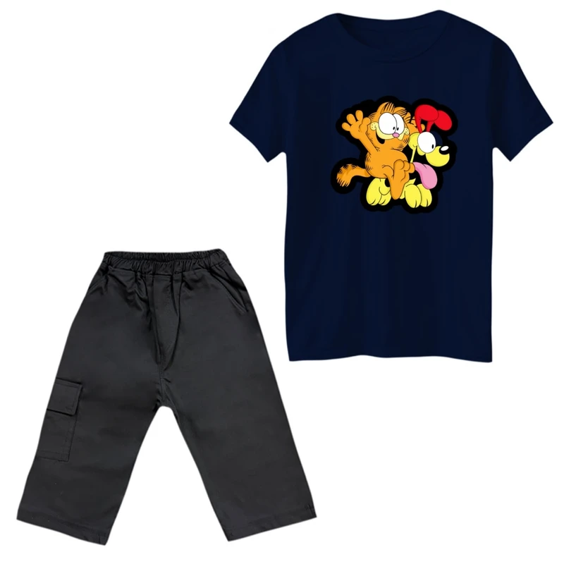 ست تی‌شرت و شلوارک پسرانه مدل گارفیلد کد 15 رنگ سورمه ای