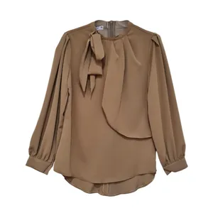 بلوز آستین بلند زنانه مدل کرپ یقه گره ای کد ۳