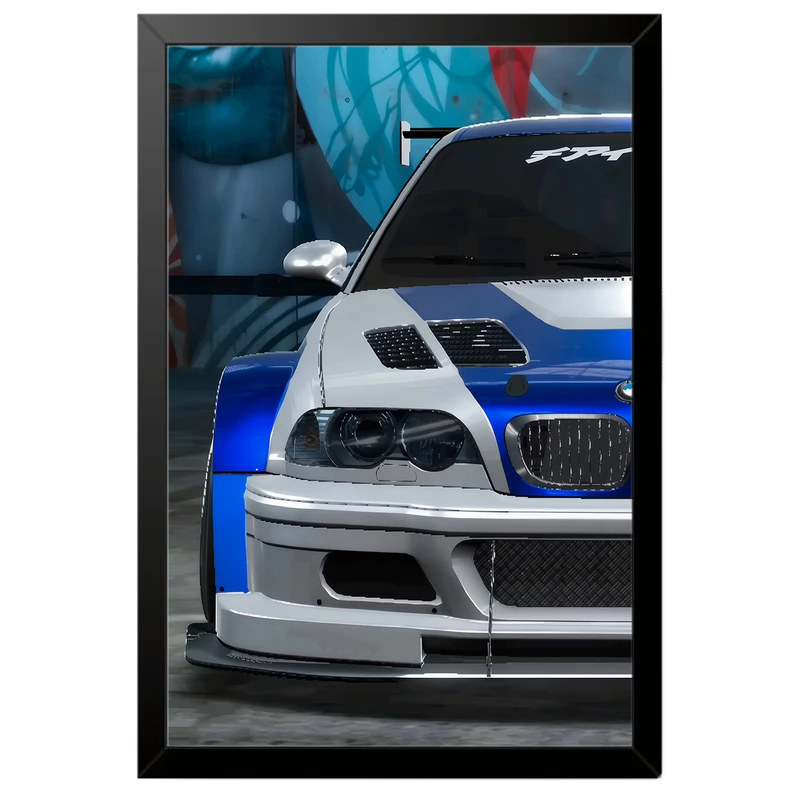 تابلو بکلیت طرح ماشین و خودرو بی ام و BMW M3 GTR NEED FOR SPEED MOST WANTED مدل B-po2009 فریم مشکی