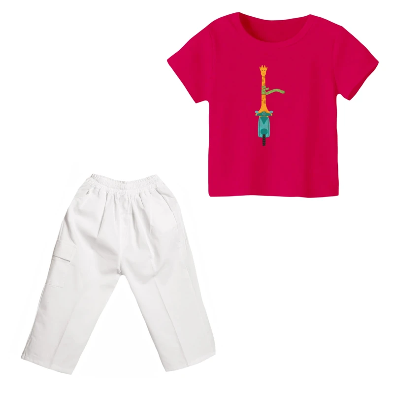 ست تی شرت و شلوارک دخترانه مدل زرافه کد ۲۸