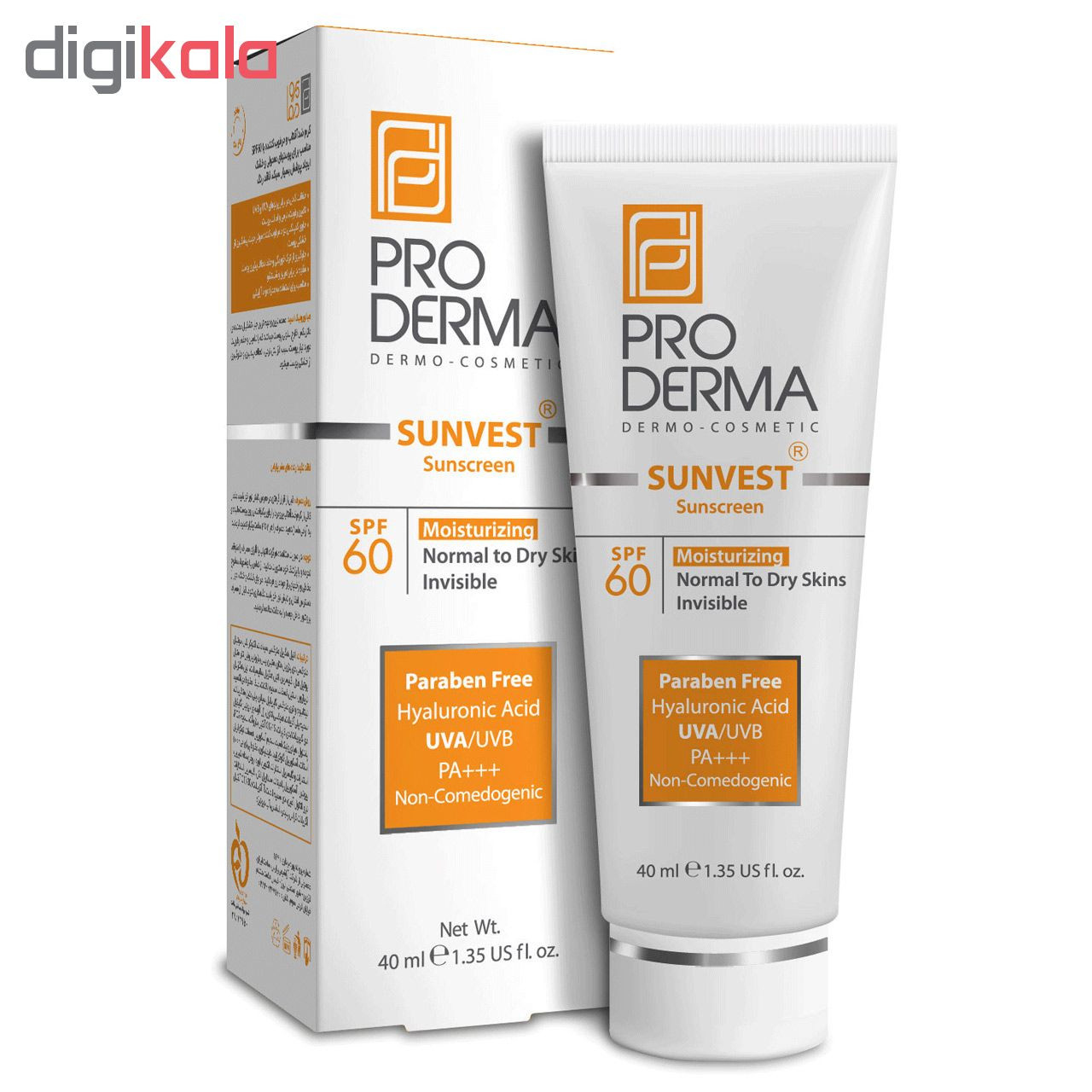 کرم ضد آفتاب بدون رنگ پرودرما مدل SPF60 محافظ UVA ،UVB و +++PA، مناسب پوستهای خشک و معمولی حجم 40 میلیلیتر کرم ضد آفتاب بدون رنگ پرودرما مدل SPF60 محافظ UVA ،UVB و +++PA، مناسب پوستهای خشک و معمولی حجم 40 میلیلیتر