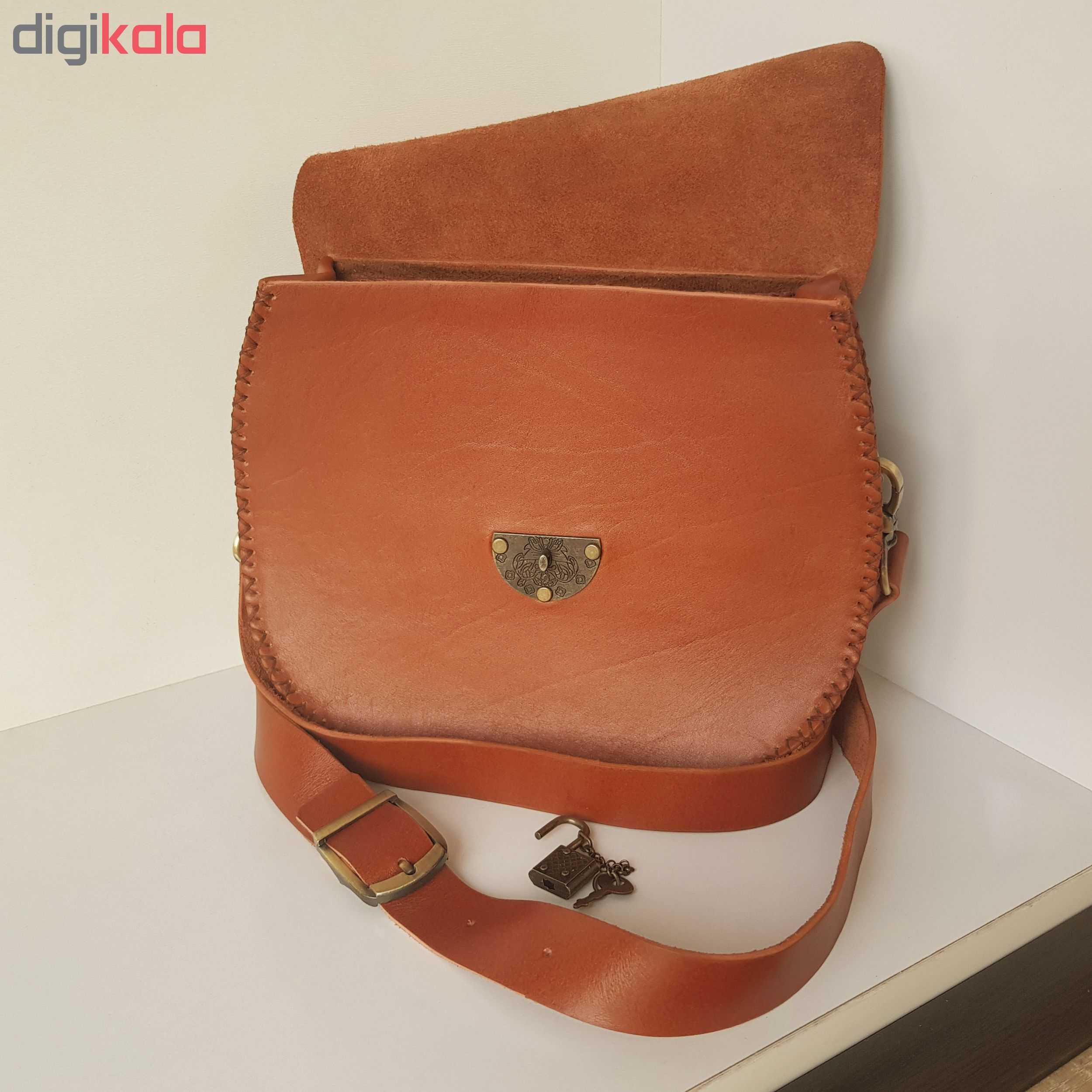 کیف رو دوشی زنانه چرم طبیعی گاوی دست دوز لمونو مدل کد KL645