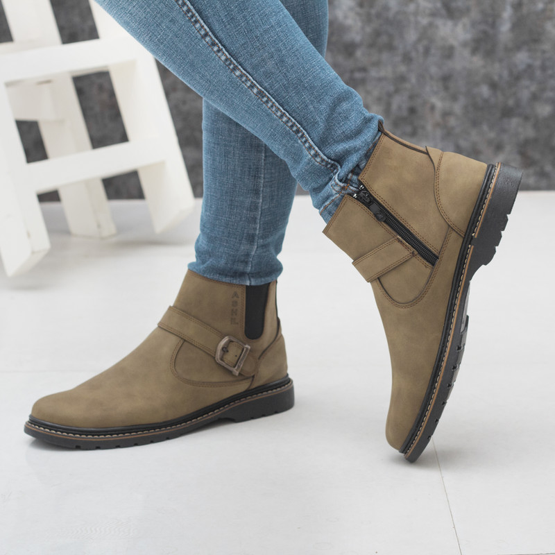 نیم بوت مردانه مدل شیکاگو رنگ کرم