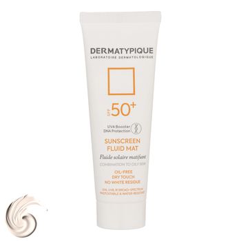 فلوئید ضدآفتاب بی‌رنگ درماتیپیک +SPF50 مدل SFM، مناسب پوست‌های چرب، حجم 50 میلی‌لیتر