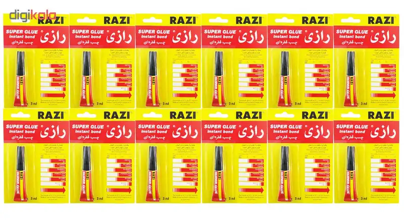 چسب قطره ای رازی مدل Super Glue حجم 3 میلی لیتر بسته 12 عددی