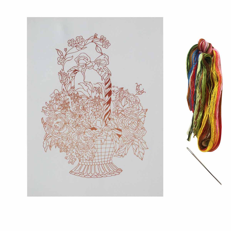 بسته گلدوزی مدل سبد گل های بهاری کد 45 مجموعه 3 عددی