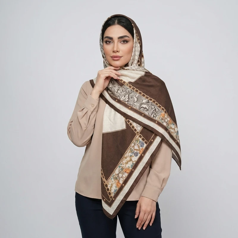 روسری ابریشم توییل زنانه مدل H106 با طول و عرض 125×125 سانتی‌متر