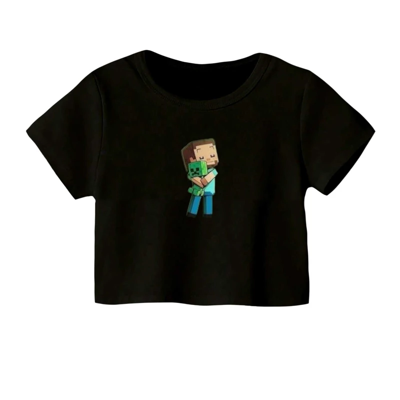 کراپ‌ تی‌شرت آستین کوتاه زنانه مدل ماینکرفت کد 1