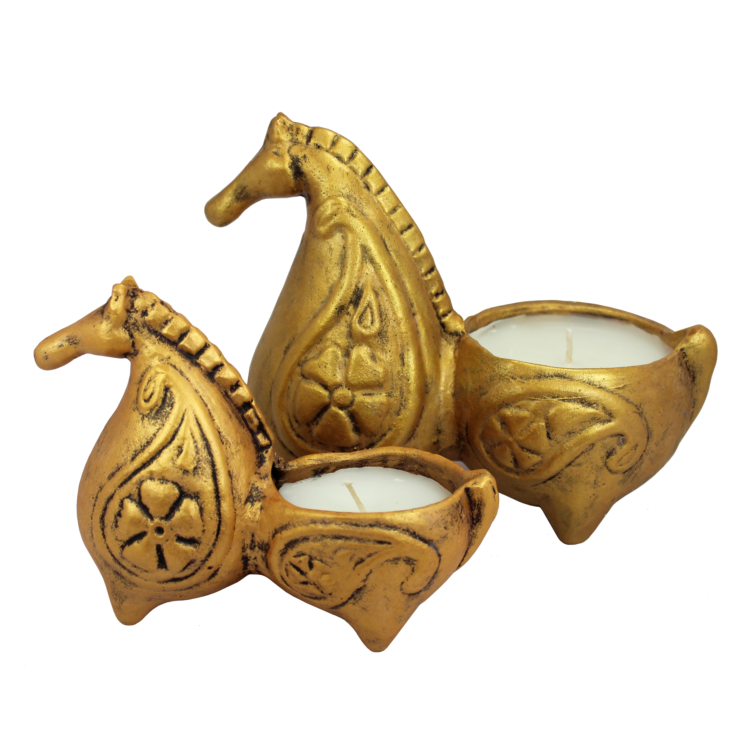 شمعدان سفالی دست نگار طرح اسب کد 05-20 مجموعه دو عددی