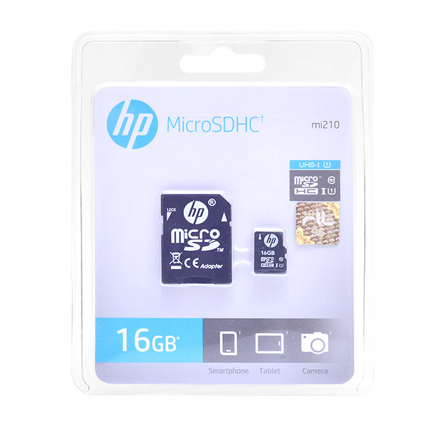 کارت حافظه microSDHC اچ پی مدل mi210 کلاس 10 استاندارد UHS-I U1 همراه با آداپتور SD ظرفیت 16 گیگابایت