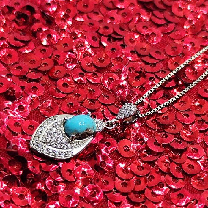 گردنبند نقره زنانه مدل سنگ فیروزه نیشابور آبکاری رادیوم کد 6488 -  - 5