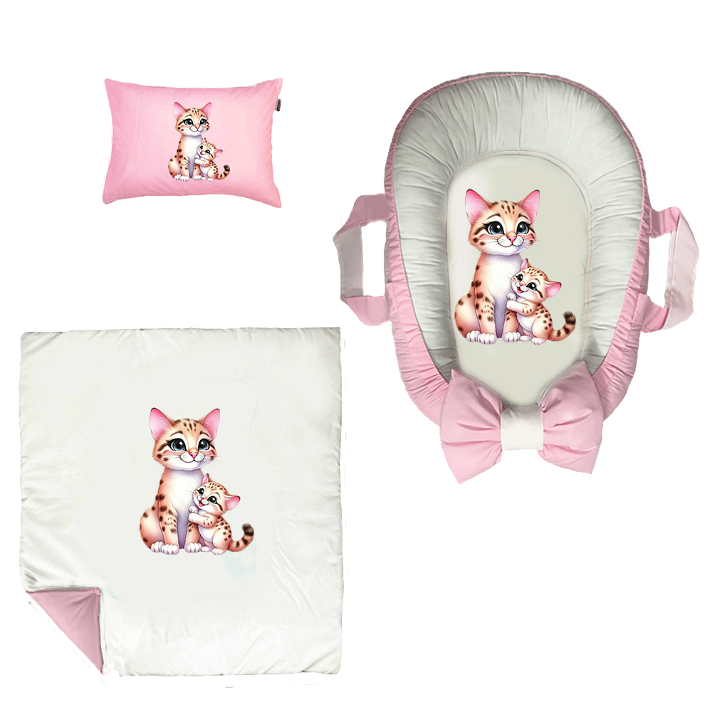 سرویس خواب 3 تکه نوزاد مدل گربه و بچه گربه کد DKBP38-set
