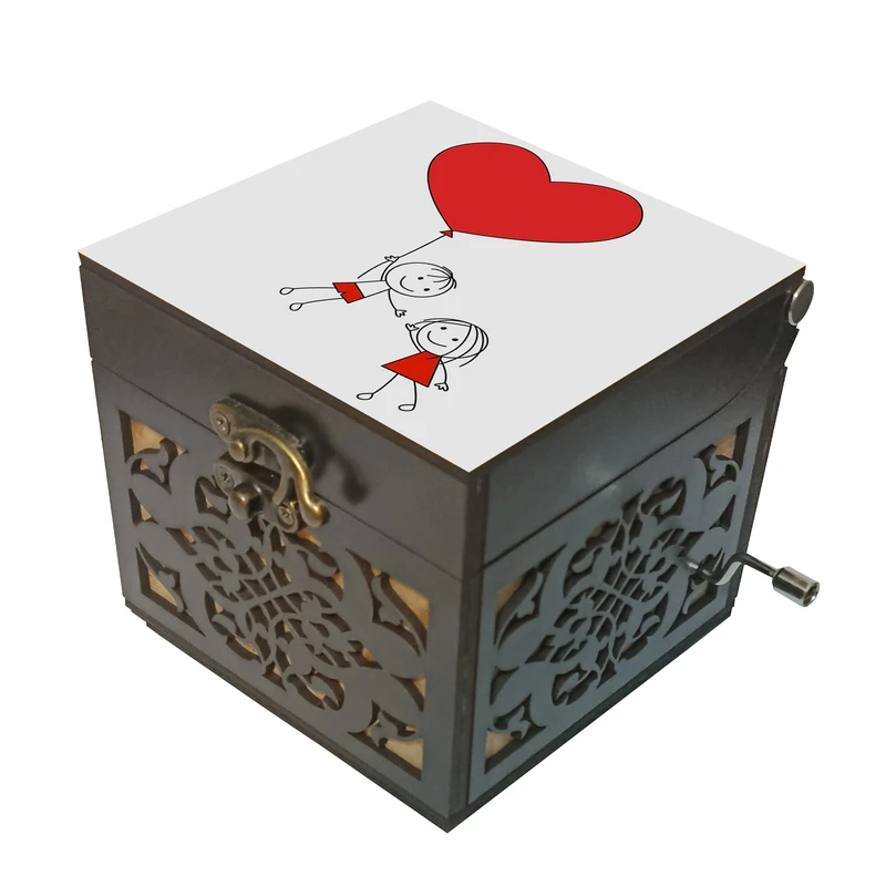 جعبه موزیکال مدل هندلی طرح عشق دختر پسر قلب کد 2002