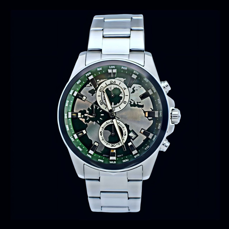 ساعت مچی عقربه‌ای کوارتز مردانه مدل سه موتور فعال کورنوگراف جهان نما کد 104